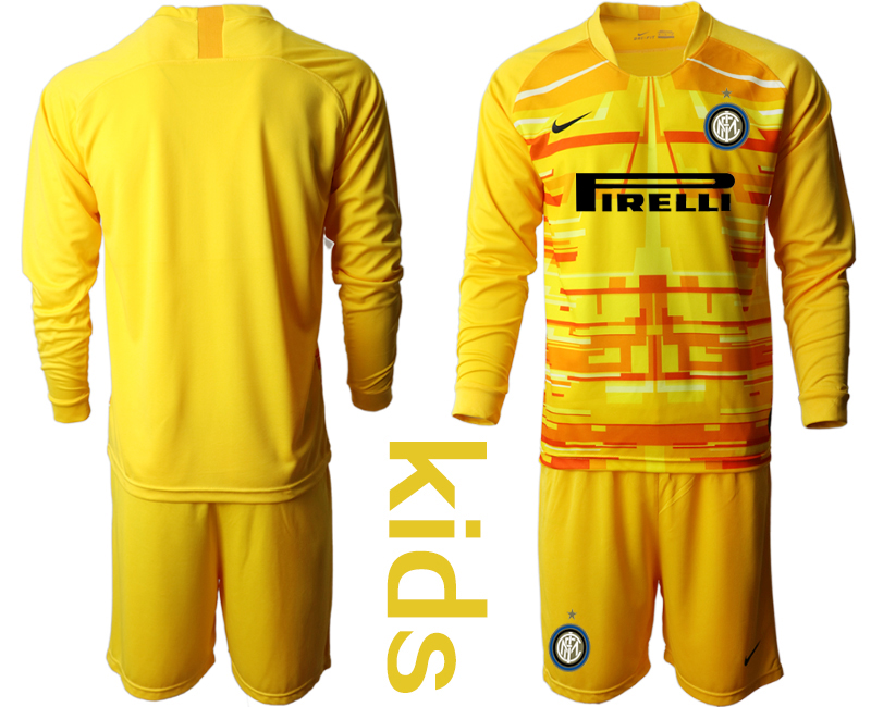 Youth 2020-2021 club Inter Milan yellow long sleeved Goalkeeper blank Soccer Jerseys->inter milan jersey->Soccer Club Jersey